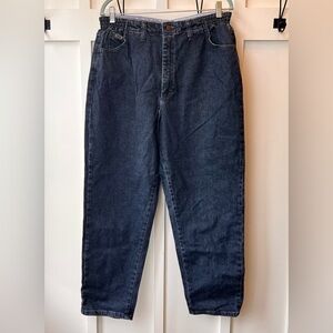 Vintage Lee Jeans Size 16S Short Side Elastic At The Waist 90s Faded Dark Wash